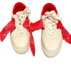 TM&J Red Bandanna White Sneakers